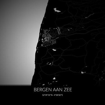 Black and white map of Bergen aan Zee, North Holland. by Rezona