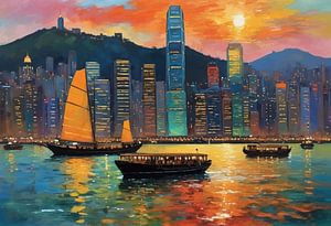 Sonnenuntergang an der Skyline von Hongkong