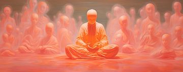 Orangefarbene Meditationsfiguren | Friedliche Meditation von ARTEO Gemälde