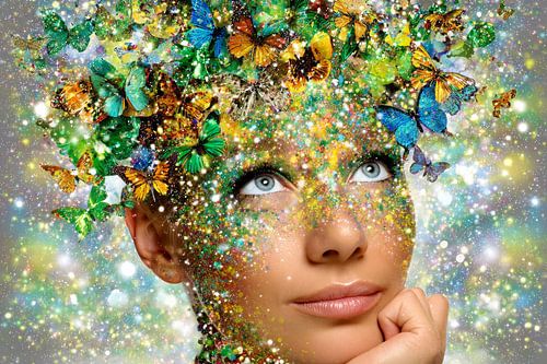 woman with flowers portrait