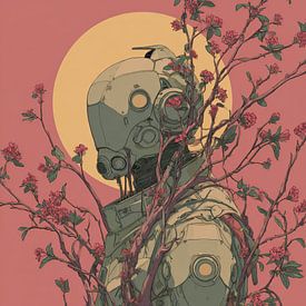 Robot avec fleur Nature et machine en équilibre sur Eva Lee