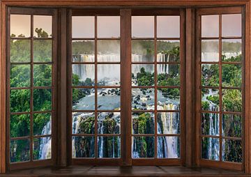 Uitzicht vanuit een houten venster van Bert Hooijer