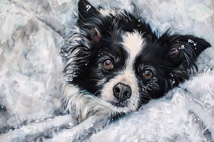 Realistisch schilderij van hond in de sneeuw van Art & Soul Creations