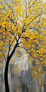 Arbre abstrait avec fleurs jaunes