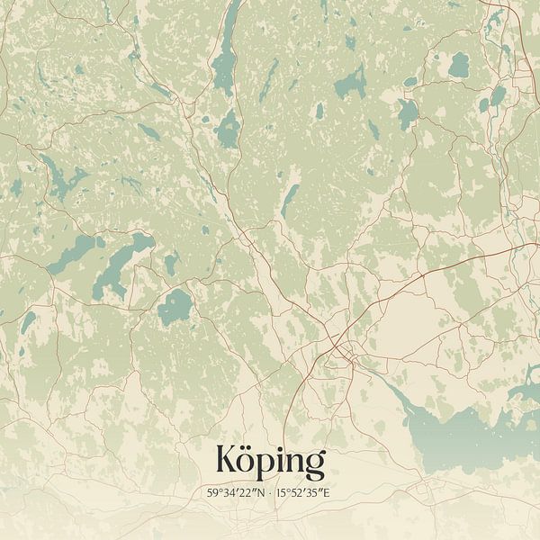 Vintage map of Köping, Sweden. by Prints of Place