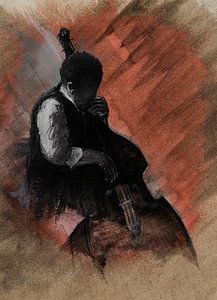 Charles Mingus auf dem Kontrabass | Aquarellmalerei