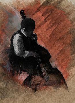 Charles Mingus on the double bass | Watercolor painting by WatercolorWall