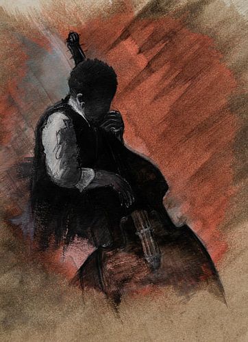 Charles Mingus op de contrabass | Aquarel schilderij