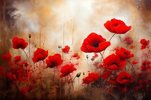 Mohnblumen im Sommerlicht - Romantisches Blumengemälde von Joriali Fine Art
