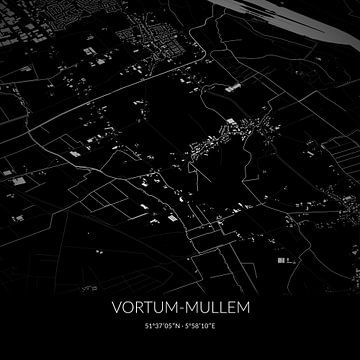 Schwarz-weiße Karte von Vortum-Mullem, Nordbrabant. von Rezona
