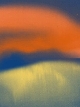 Colorful abstract minimalist landscape in orange, yellow, blue by Dina Dankers