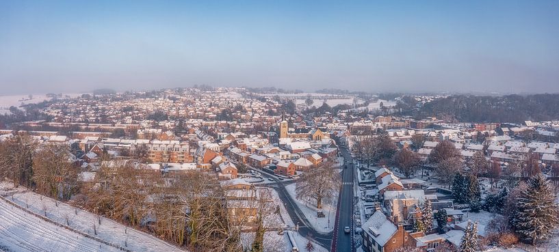 Aerial panorama of Simpelveld in the snow by John Kreukniet