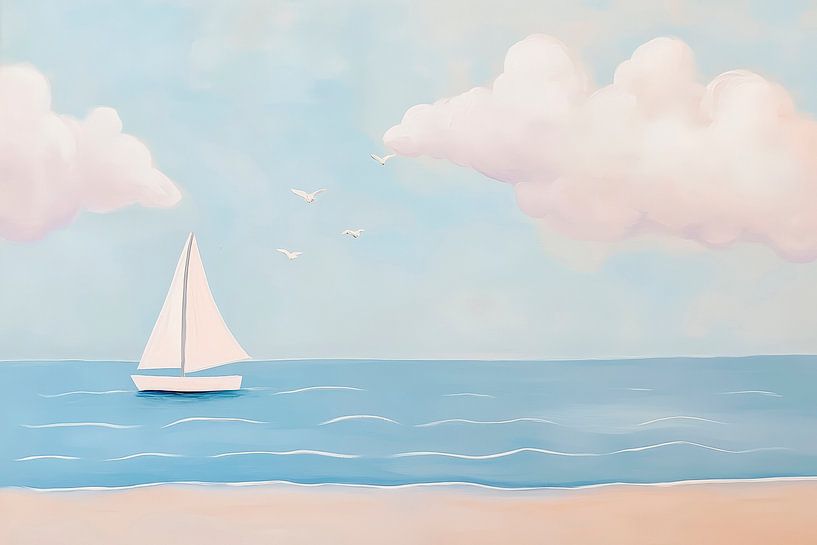 Segelboot im ruhigen Blau – Traumhaft leicht von Poster Art Shop