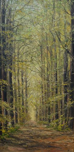 Beruhigendes Naturgemälde mit Waldweg für das Wohnzimmer