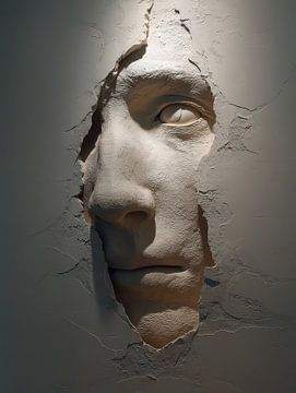 diepte relief gezicht in een witte muur