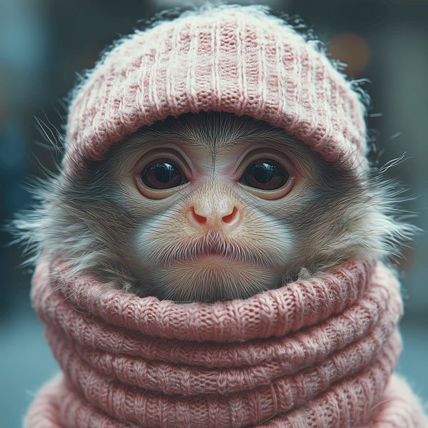 Snow monkey dressed for winter by Ton Kuijpers