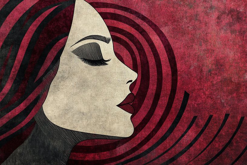 Female Silhouette in Deep Red by Eva Lee
