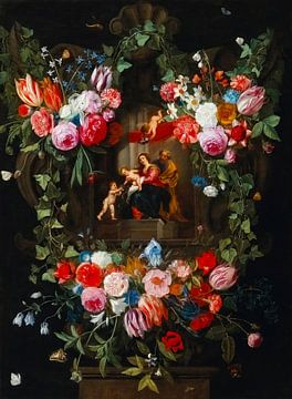 Bloemenguirlande met Heilige Familie en de kleine Johannes de Doper - Jan van Kessel the Elder