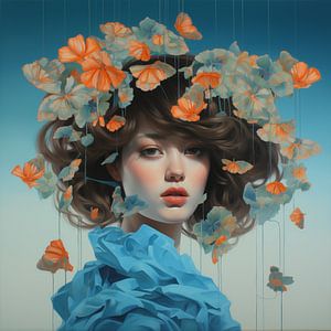 Frau mit blauen Blumen