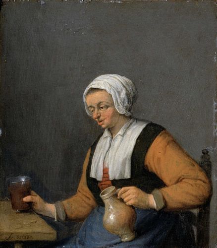 Een vrouw met een biertje, Adriaen van Ostade