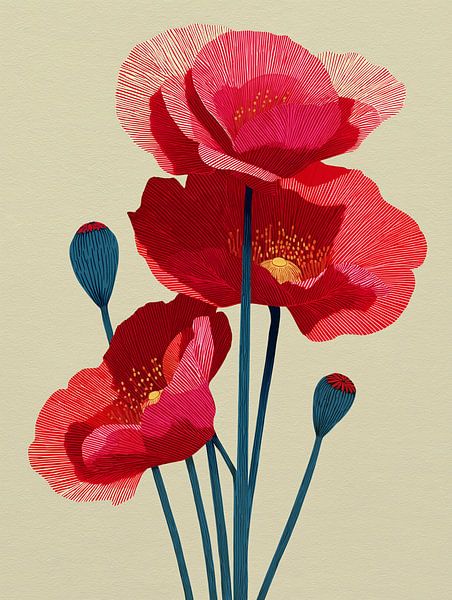 Mohn aus Blockdruck von PixelPrestige