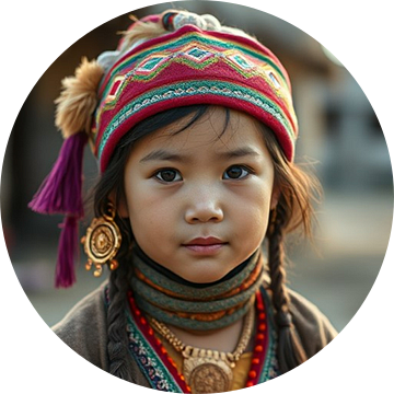 een portret Mongolië meisje met kleurrijke traditionele kleding.