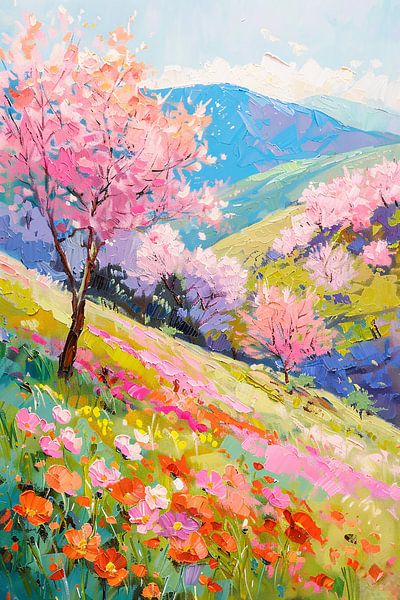 Schönes impressionistisches Blumenfeld im Frühling von Art & Soul Creations
