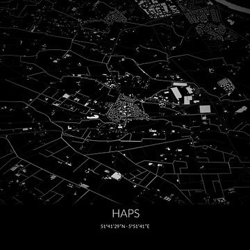 Zwart-witte landkaart van Haps, Noord-Brabant. van Rezona