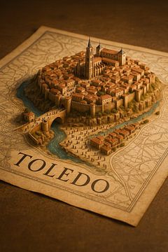 Toledo Alcázar & Kathedrale 3D Karte - Mittelalterliche Stadt Wandkunst von Travel Shop