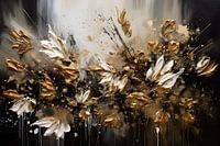 Schilderij Abstracte Bloemen | Bloemen Schilderij Abstract | Zwart Goud