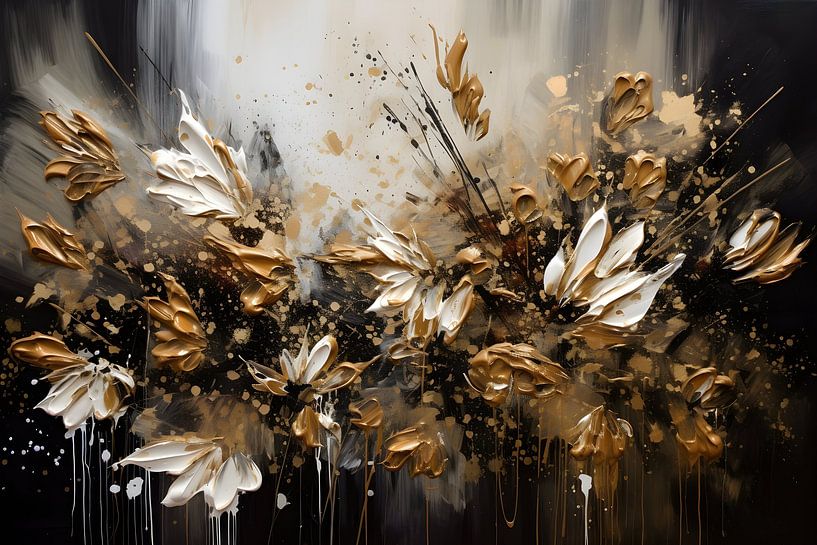 Painting Abstract Flowers | Flower Painting Abstract | Black Gold by AiArtLand