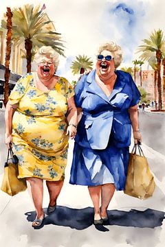2 sociable ladies walking in the sun by De gezellige Dames