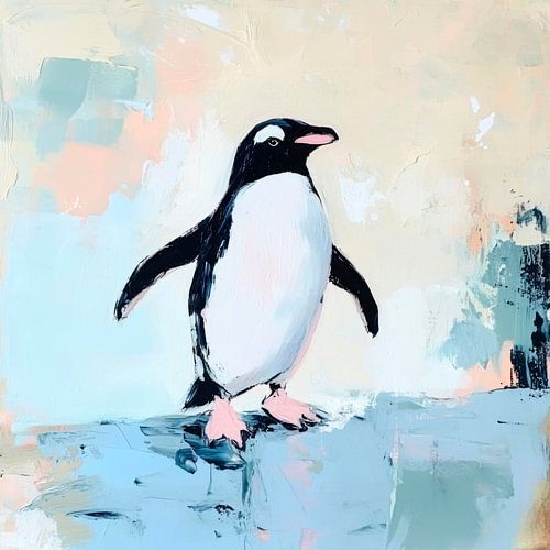 De trotse pinguïn in ijsblauw