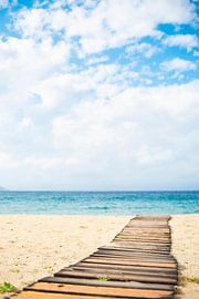 Wooden path to the sea in Greece. by Ron van der Stappen