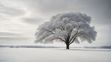 Eenzame besneeuwde boom van Anton de Zeeuw