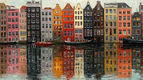 Colourful Damrak in Amsterdam