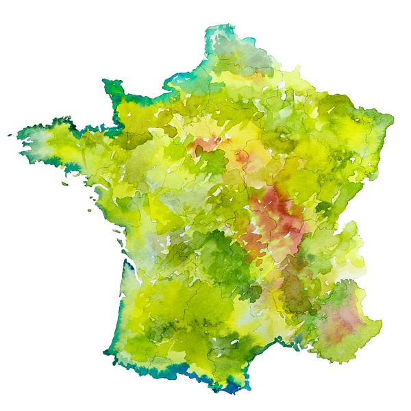 Frankrijk | Landkaart als aquarel schilderij van Wereldkaarten.Shop