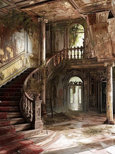 Lost place staircase columns manor house noble dilapidated