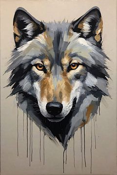 Abstracte Wolf in Kleurrijke Penseelstreken van De Muurdecoratie