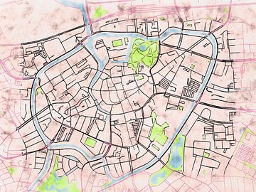 Kaart van Breda centrum in de stijl 'Soothing Spring' van Maporia