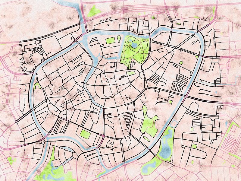 Carte de Breda centrum avec le style 'Soothing Spring' par Maporia