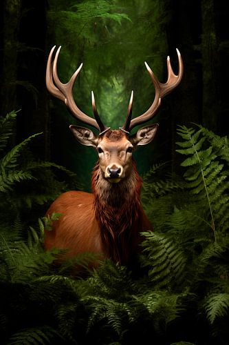 Edelhert tussen de varens