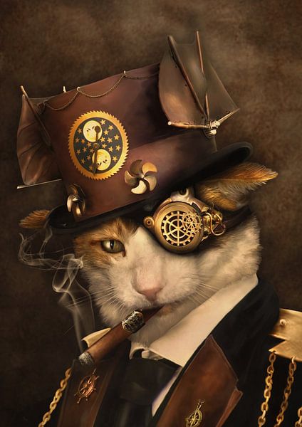 Steampunk kat van Babette van den Berg