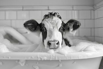 Vache décontractée dans la baignoire - Un tableau de salle de bain original pour vos toilettes sur Felix Brönnimann