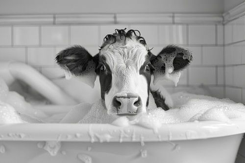 Koe in bad - een originele badkamerfoto voor je toilet