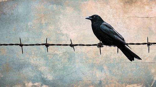 Kraai op prikkeldraad