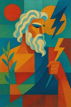 Ein geometrisches Gemälde des Gottes Zeus. von Galerie Hoppenbrouwers