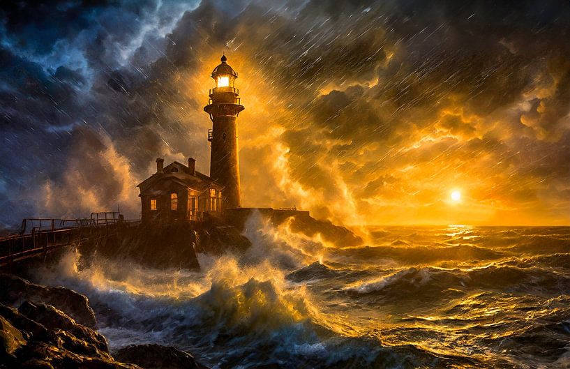 Storm on the coast by Kees van den Burg