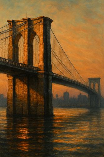 East River Crossing: silhouet van de Brooklyn Bridge bij zonsondergang