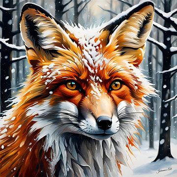 Wilde dieren - Portret van een vos (1) van Johanna's Art